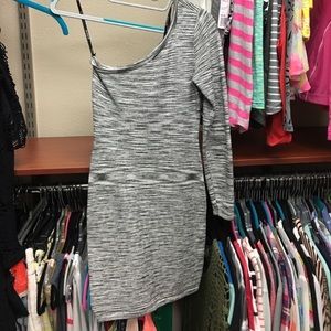 Bebe one shoulder one shoulder space gray dress
